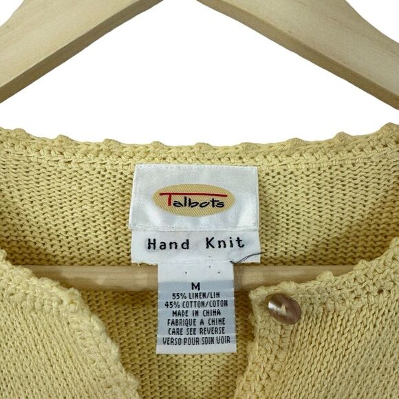 Vintage Talbots Medium Hand Knit Sweater Cardigan Linen Cotton Womens - Picture 4 of 16